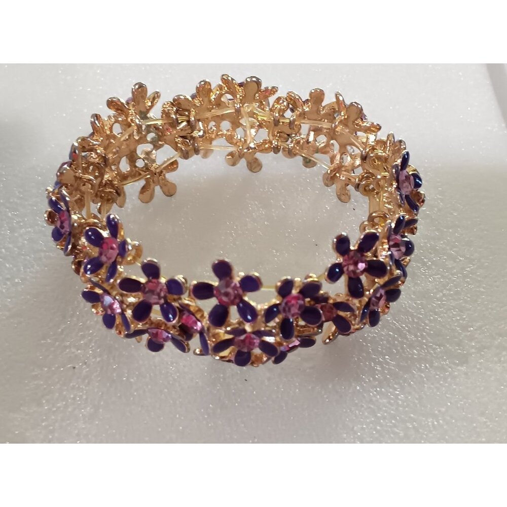 Gold-Tone Purple & Pink Floral Crystal Bracelet
